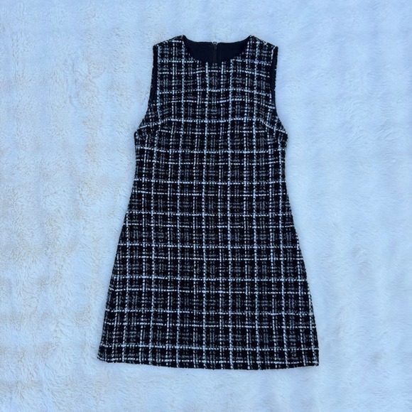 Alice + Olivia Dresses & Skirts - Alice + Olivia Black White Tweed Plaid Sleeveless Mini Shift Dress Wool Blend 0